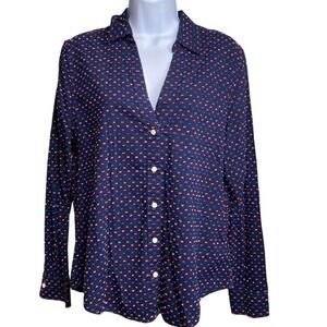 VTG Y2K GAP Women's Blue Polka Dot Button Up Perfect Shirt M Preppy Artsy Chic